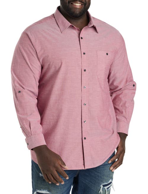 TRUE NATION BY DXL TRUE NATION BY DXL BIG & TALL WASHED OXFORD ROLLED-SLEEVE SPORT SHIRT