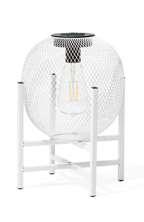 Metal Mesh Edison Bulb Solar Powered Outdoor Lantern with Stand