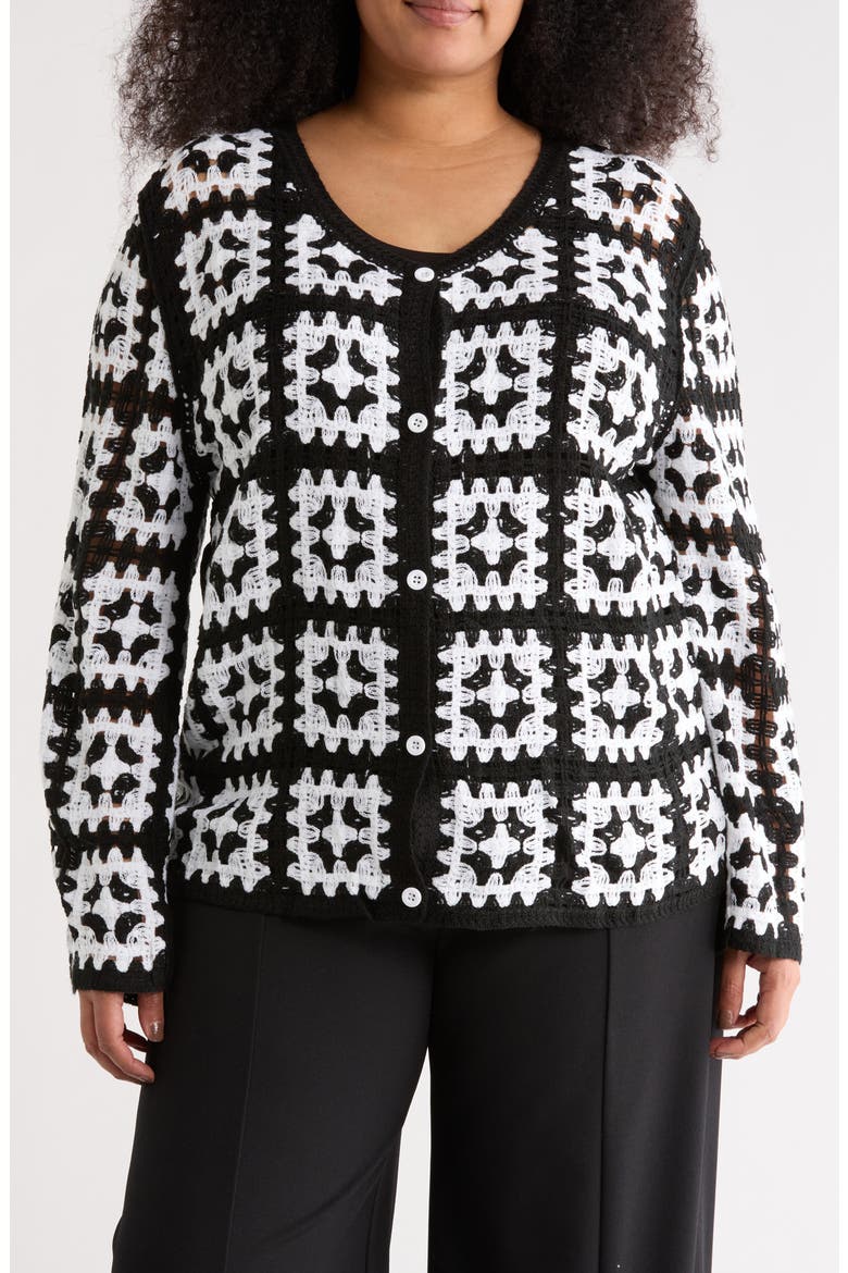 Granny Square Crochet Top, Main, color, BLACK/ IVORY