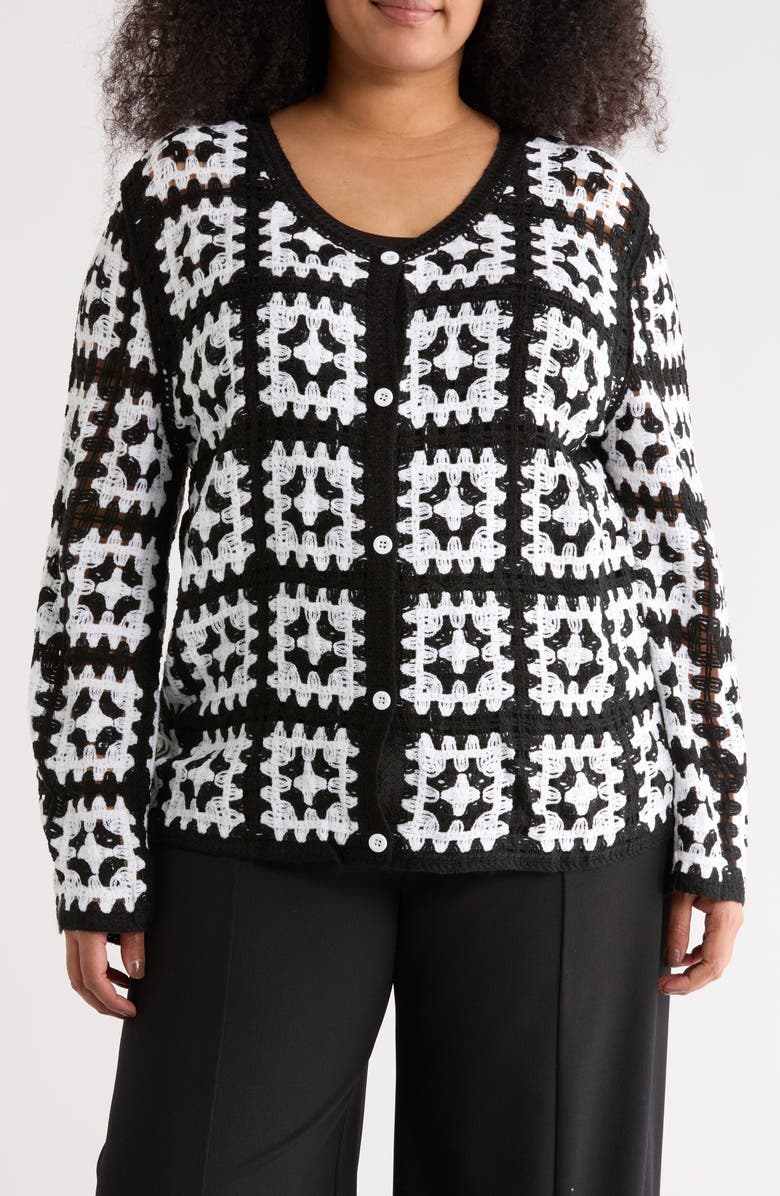 Forgotten Grace Granny Square Crochet Top, Main, color, Black/ Ivory