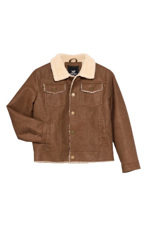 Kids' Fleece Lined Faux Leather Trucker Jacket (Big Kid)