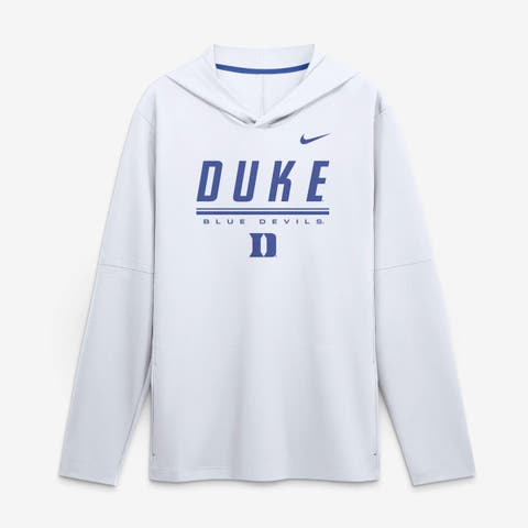 Men's Nike White Duke Blue Devils 2026 Sideline Lightweight Long Sleeve Hooded Dri-FIT Top