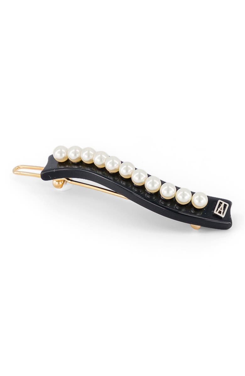 Alexandre de Paris Acetate and pearl side barette, Alternate, color, Black