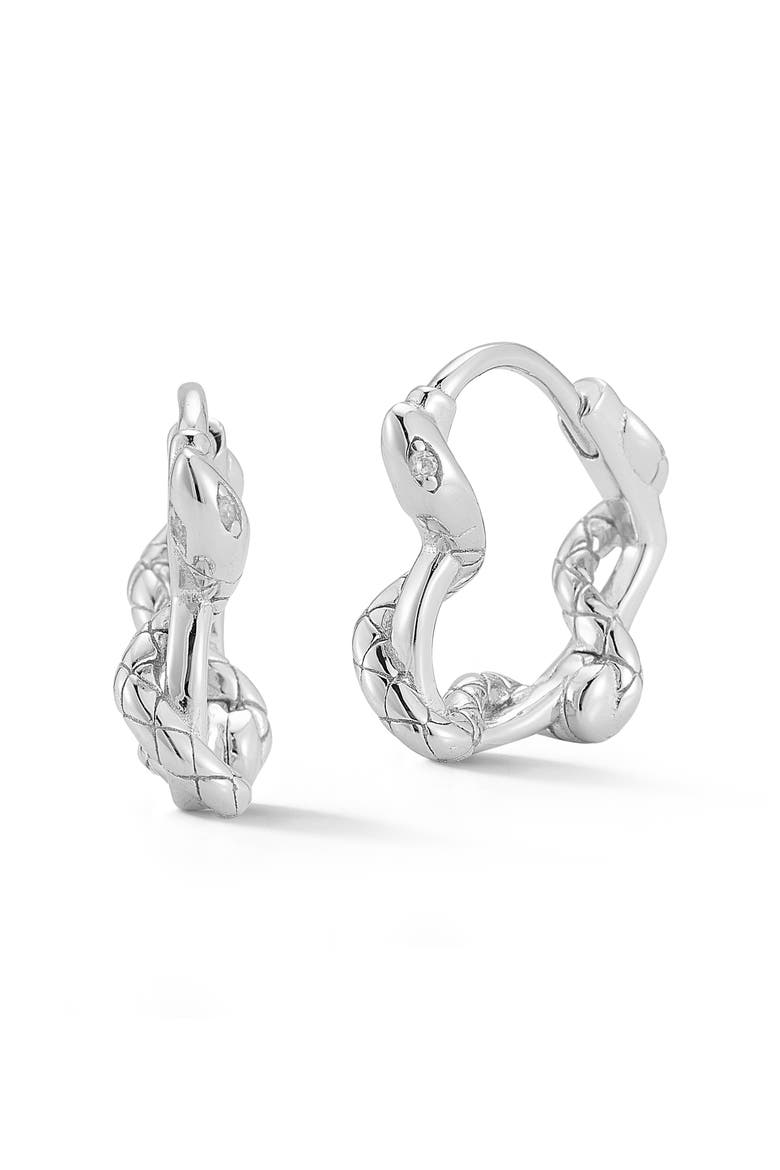 Heart Snake Huggie Hoop Earrings, Main, color, SILVER