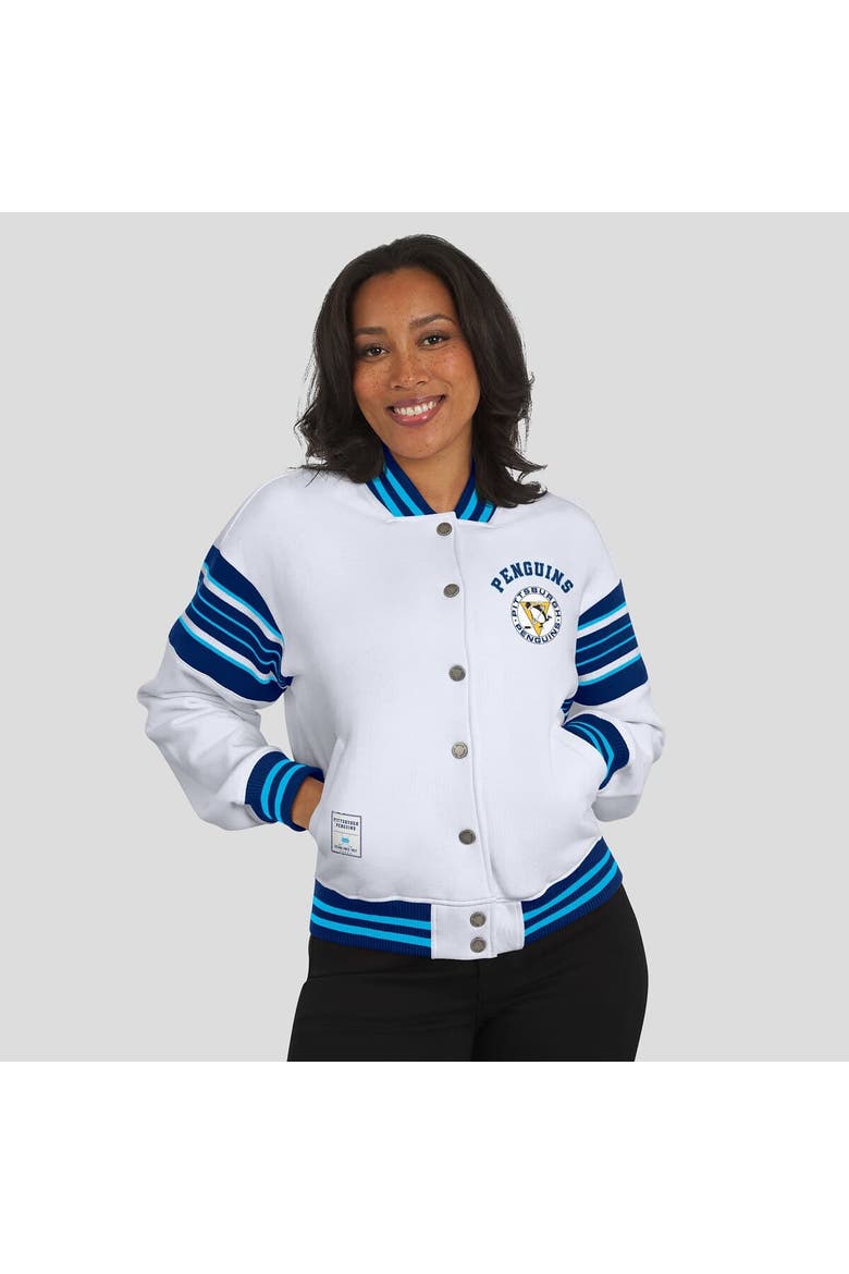 Women's WEAR by Erin Andrews White/Navy Pittsburgh Penguins Full-Snap Fleece Sweatshirt Jacket, Alternate, color, Navy