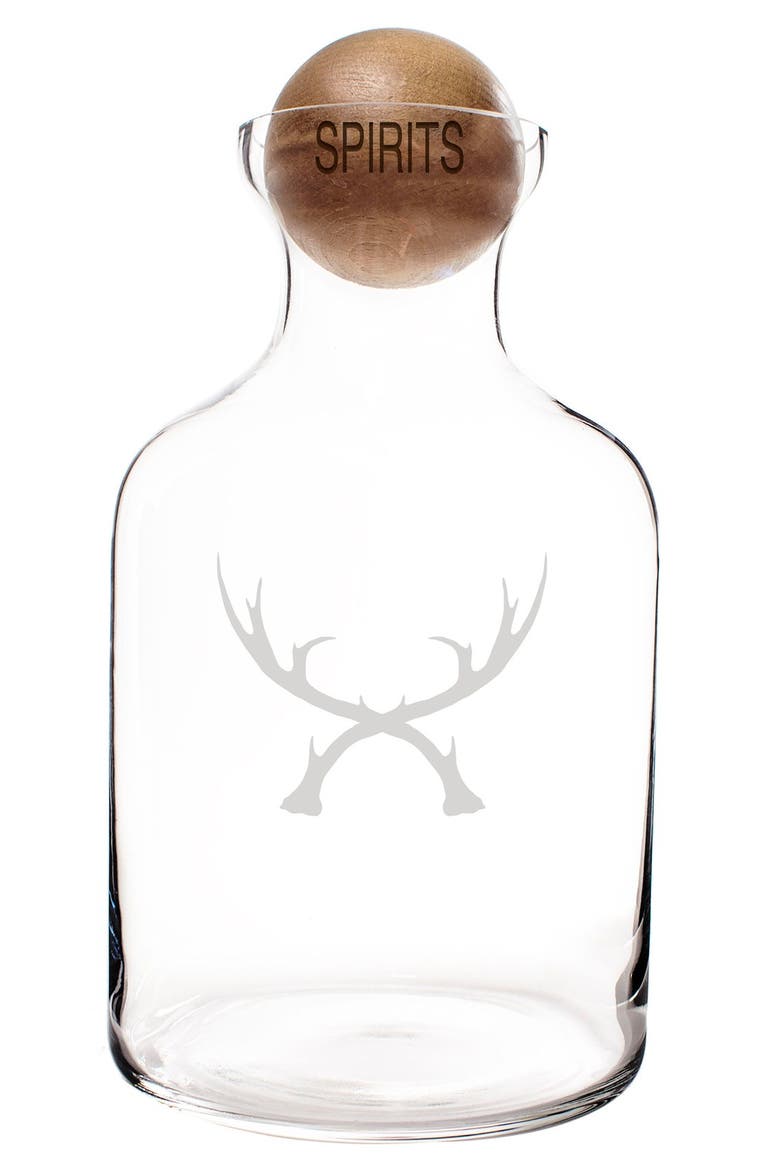 'Antlers' Glass Decanter & Wood Stopper, Alternate, color, BROWN