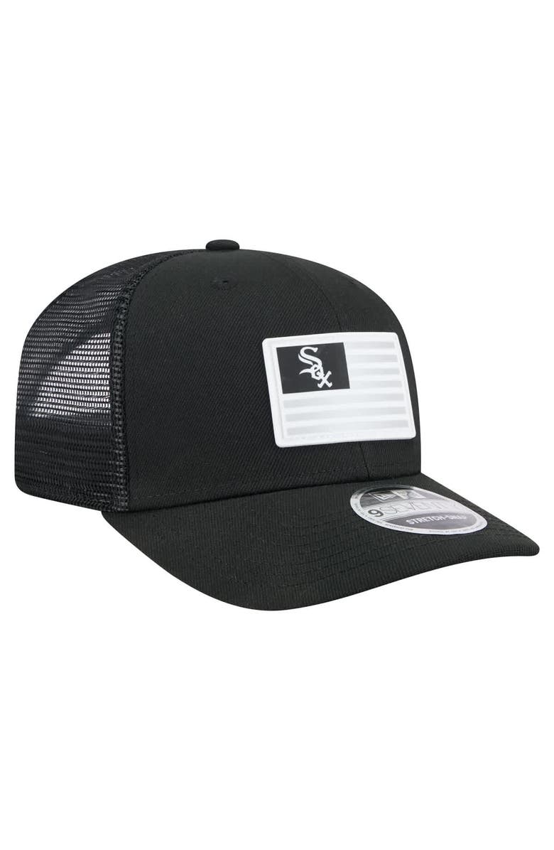 New Era Men's New Era Black Chicago White Sox Flag 9SEVENTY COOLERA Stretch-Snap Hat, Alternate, color, Black