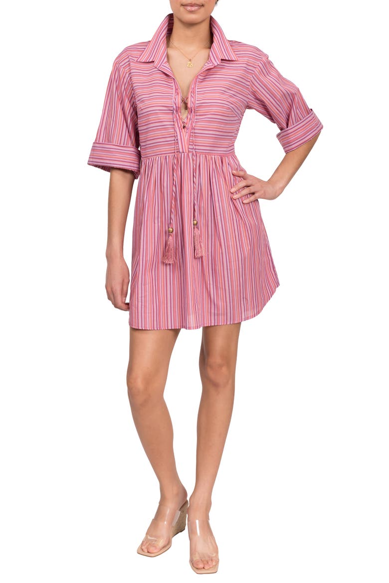Georgina Stripe Cover-Up Minidress, Main, color, VERRY BERRY STRIPE