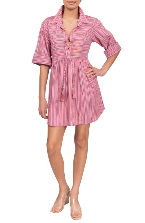 Everyday Ritual Georgina Stripe Cover-up Minidress In Verry Berry Stripe
