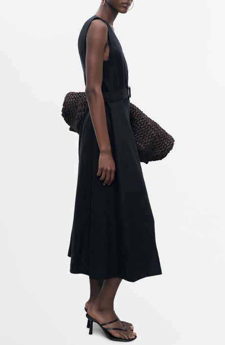 MANGO Belted Linen Dress