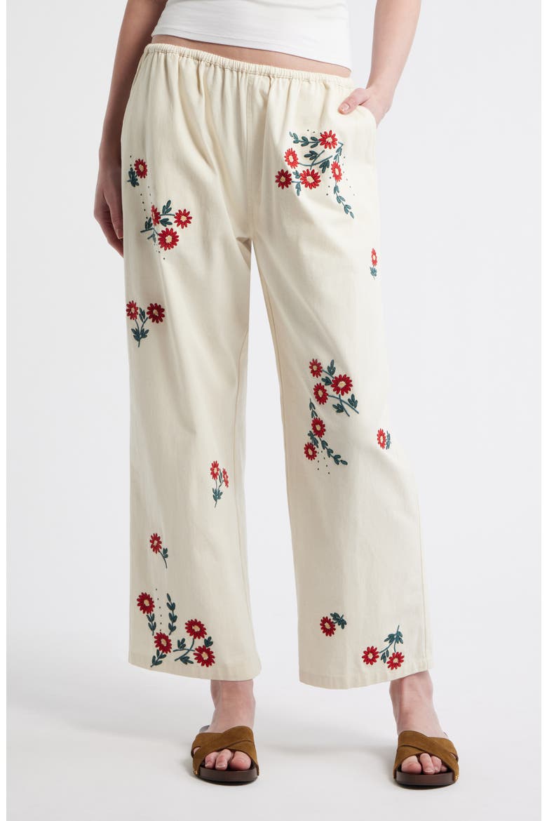 The Easy Pant Embroidered Floral Cotton Crop Pants (Women) | Nordstrom