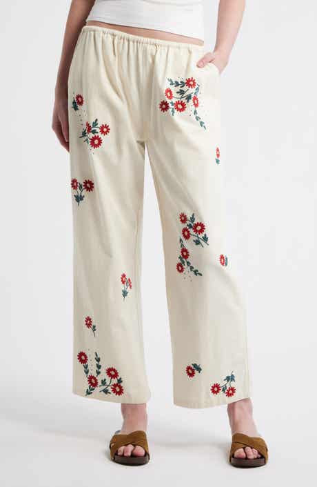 The Easy Pant Embroidered Floral Cotton Crop Pants