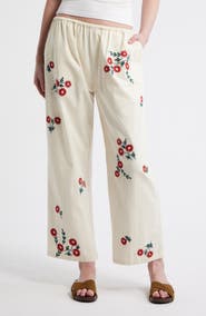 THE GREAT. The Easy Pant Embroidered Floral Cotton Crop Pants