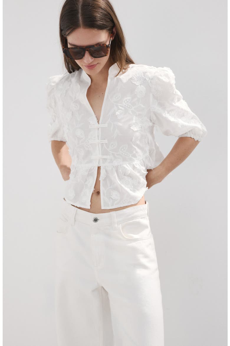 Floral Puff Sleeve Peplum Top, Alternate, color, OFF WHITE