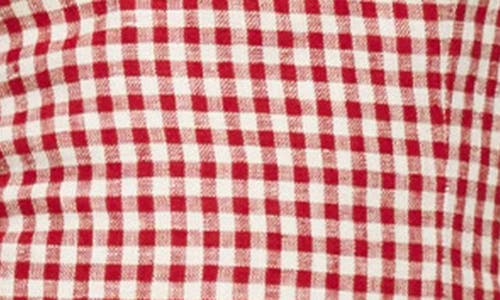 Reformation Sora Gingham Off The Shoulder Linen Minidress In Tomato Check