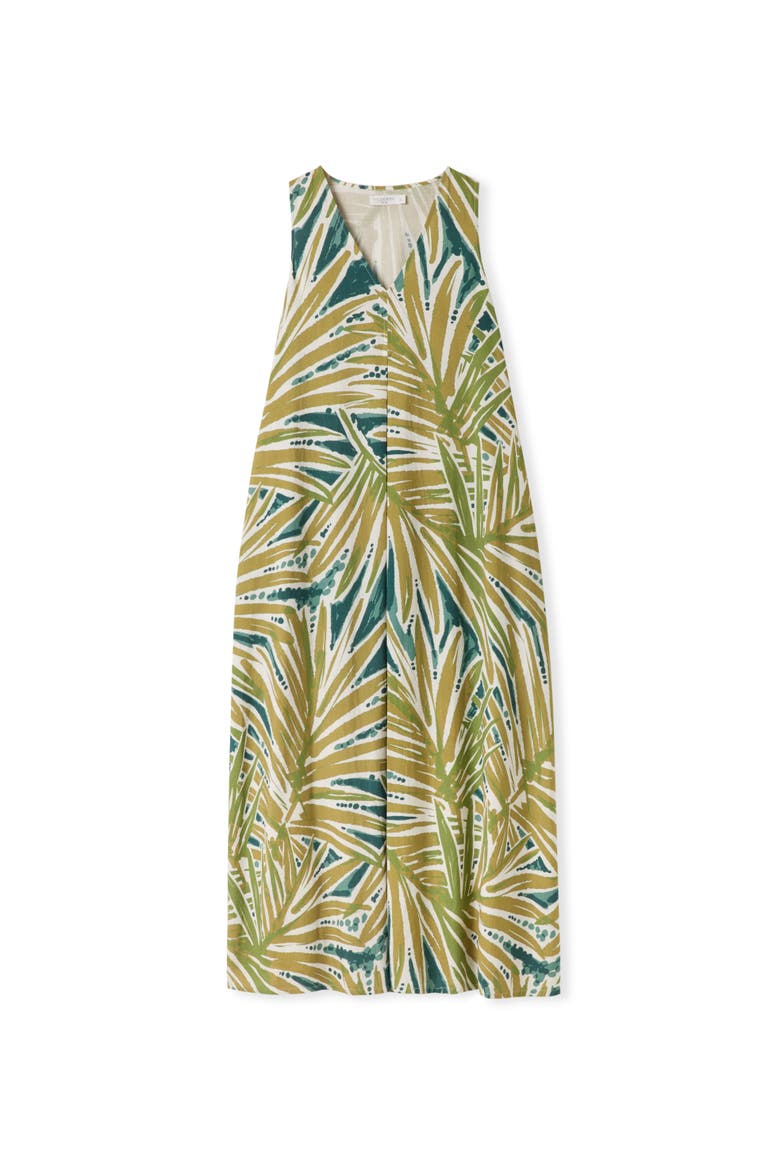 Sleeveless V-Neck Linen Maxi Dress, Alternate, color, Palm Print