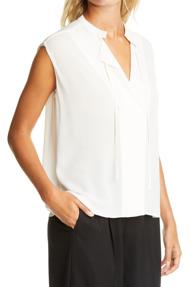 Tie Neck Sleeveless Silk Blouse, Alternate, color, OFF WHITE