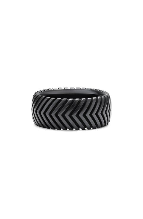 Men's Chevron Band Ring in Black Titanium, 10mm