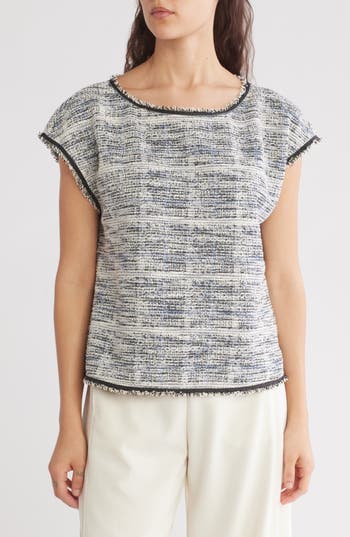 Shop Max Studio Tweed Shell In Ivory/navy