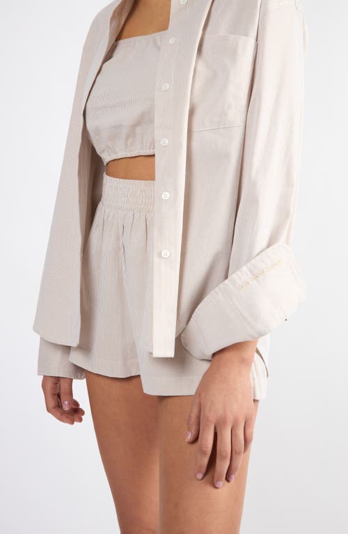 Viens Avec Moi Everyday Oversize Stripe Button-up Shirt In Brown