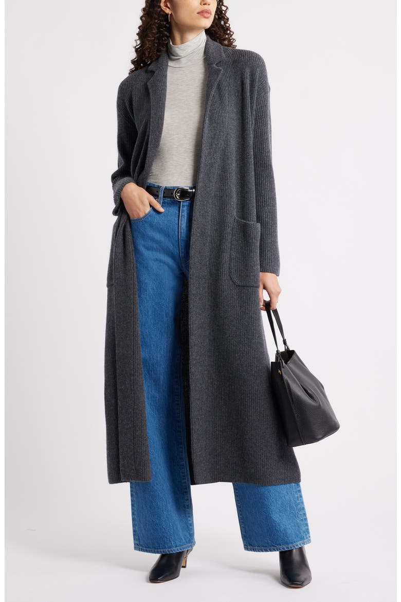 Wool & Cashmere Longline Cardigan, Alternate, color, GREY DARK CHARCOAL HEATHER