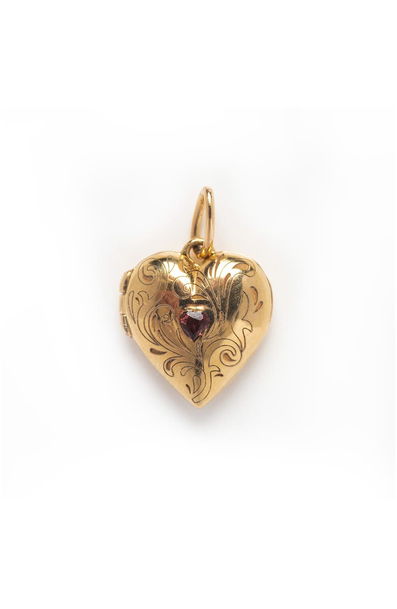 Local Eclectic Solid Gold Etched Garnet Heart Locket, Main, color, Gold