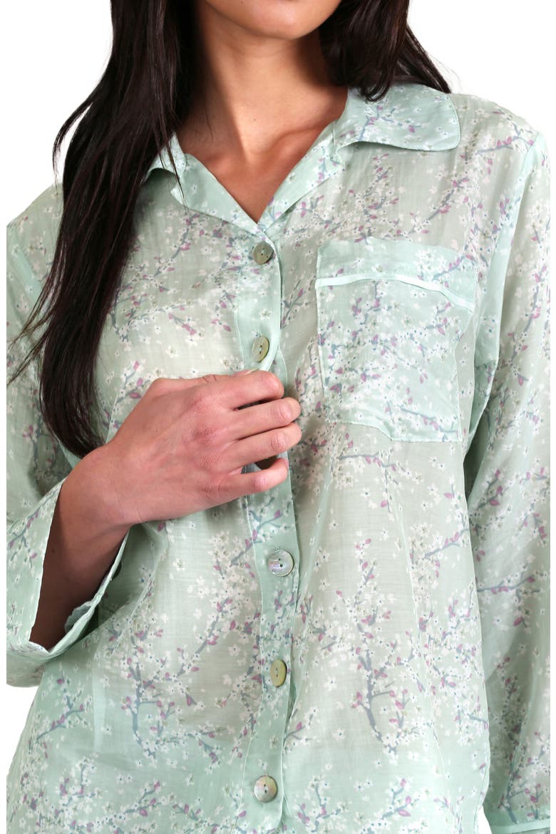 Cheri Blossom Cotton & Silk Pajamas, Alternate, color, SAGE