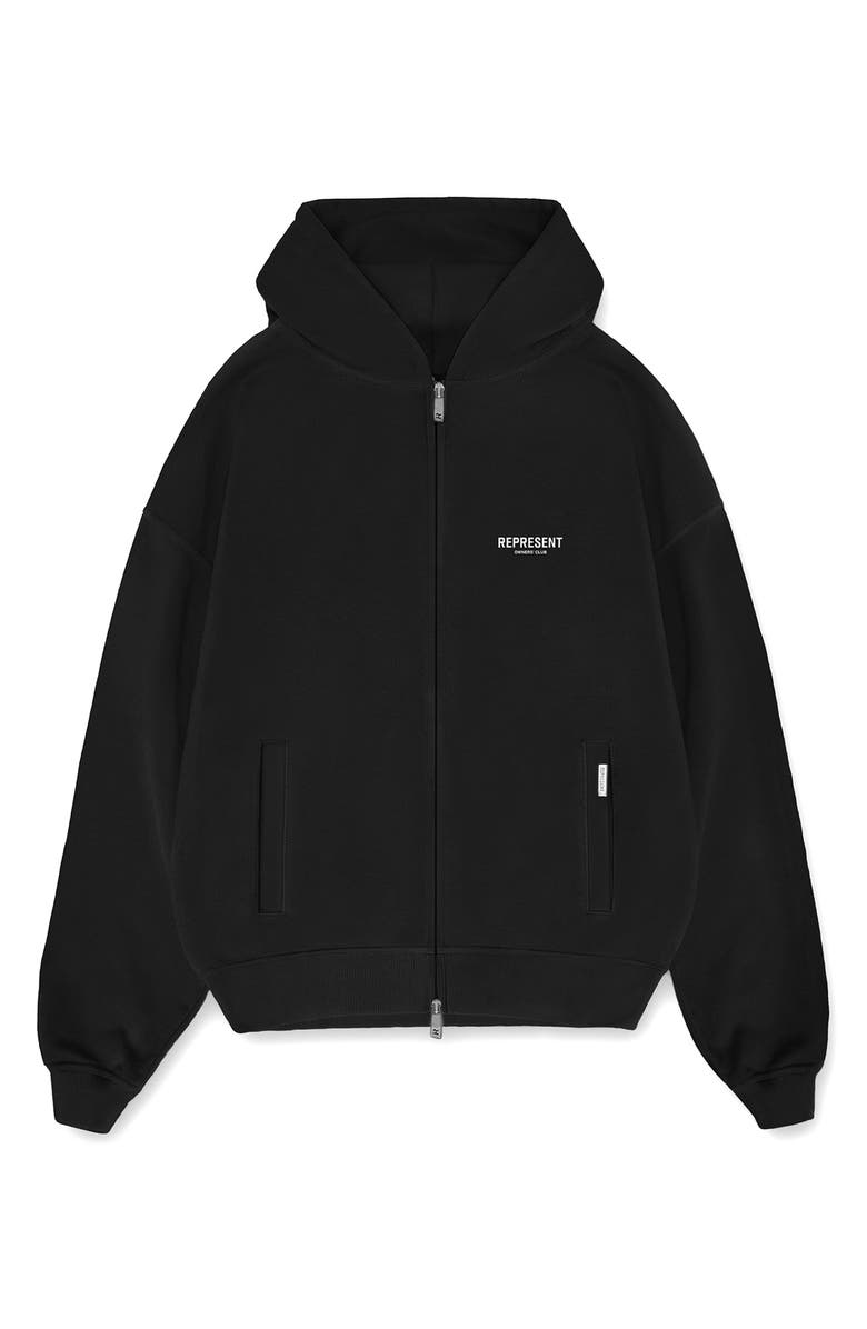 Represent Owners' Club Script Graphic Zip Hoodie, Alternate, color, Black