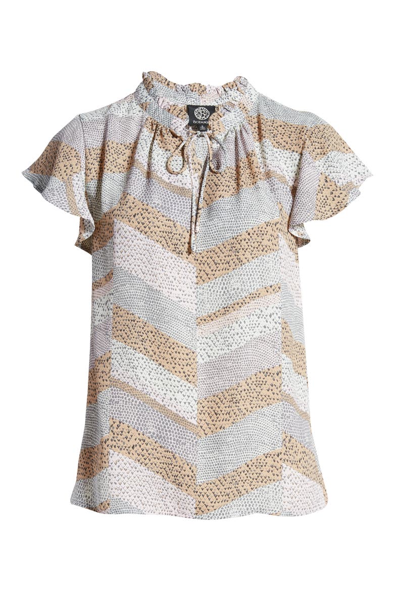 Print Tie Neck Flutter Sleeve Top, Alternate, color, SNAKE PRINT