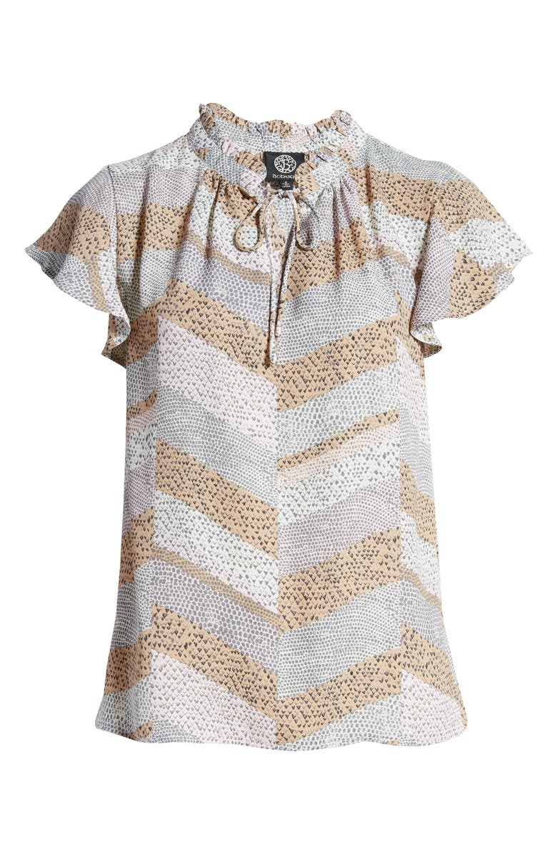 Bobeau Print Tie Neck Flutter Sleeve Top, Alternate, color, 