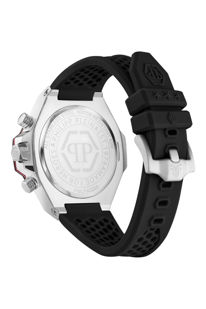 Plein Chrono Royal Chronograph Silicone Strap Watch, Alternate, color, BLACK