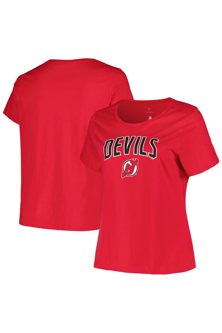 Women's Profile Red New Jersey Devils Plus Size Arch Over Logo T-Shirt, Alternate, color, Red