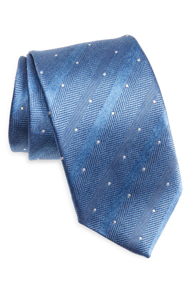 David Donahue Dot Silk Tie, Main, color, Sky