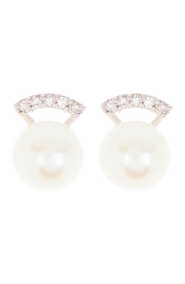 PAIGE NOVICK Sterling Silver Pearl Stud Pave Diamond Bar Earrings, Main, color, 