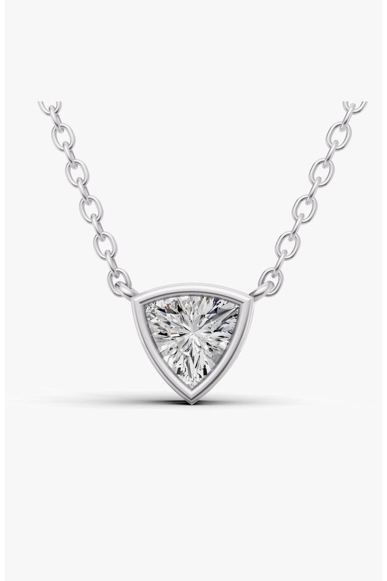14K Gold 1 ct Lab Grown Trillion Shape Diamond Bezel Pendant, Main, color, White Gold