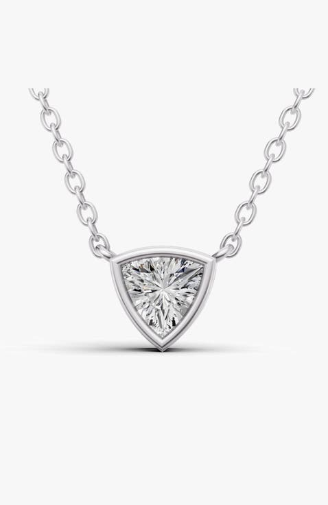 14K Gold 1 ct Lab Grown Trillion Shape Diamond Bezel Pendant