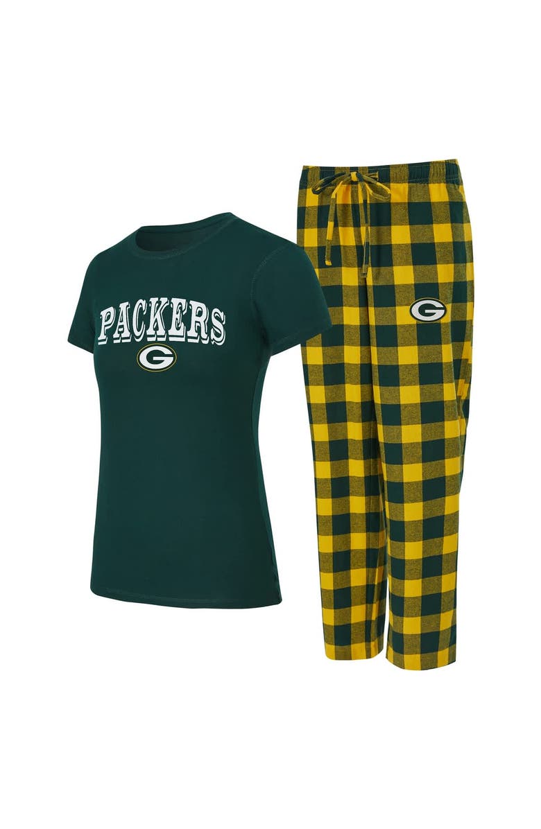 CONCEPTS SPORT Women's Concepts Sport Green/Gold Green Bay Packers Avondale T-Shirt & Pants Flannel PJ Set, Main, color, Green