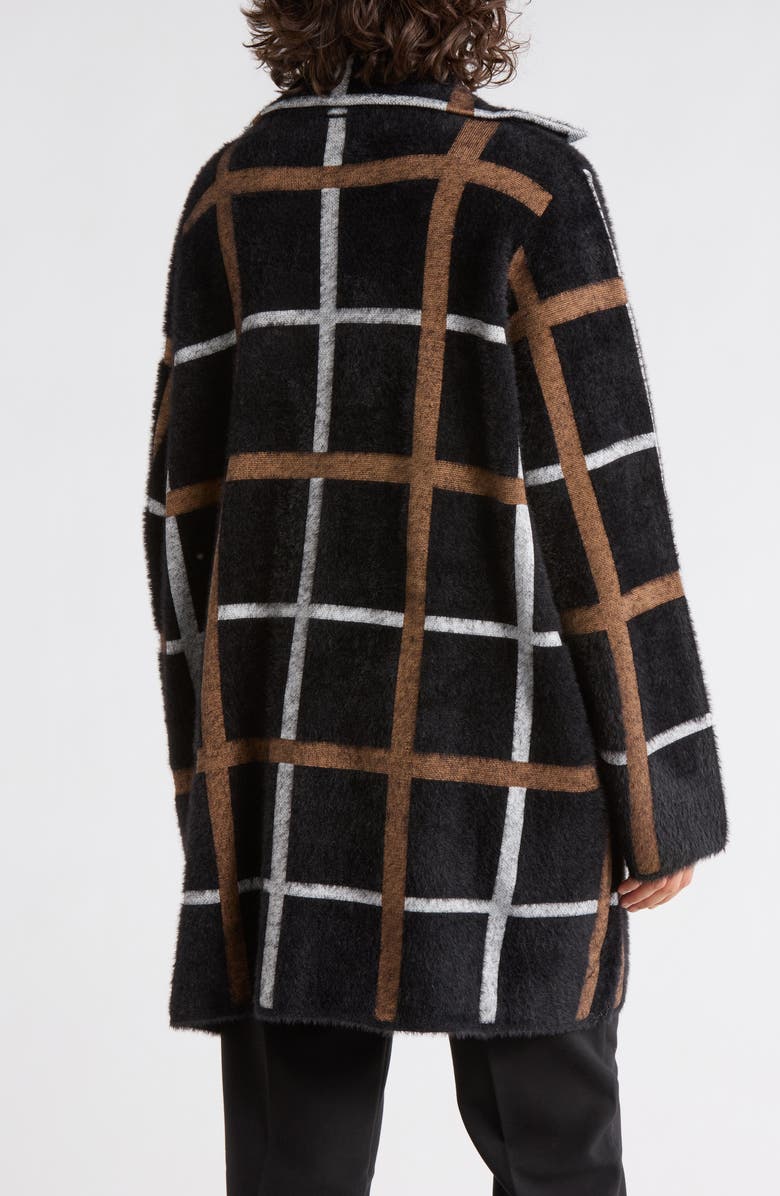 T Tahari Long Sleeve Plaid Coat, Alternate, color, Black/ White/ Camel