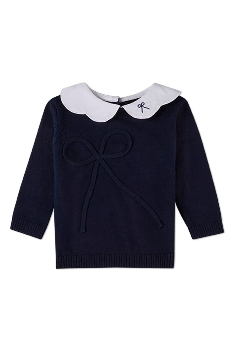 2 Piece Pop-Collar Knit Bow-Trim Set, Alternate, color, Navy-White