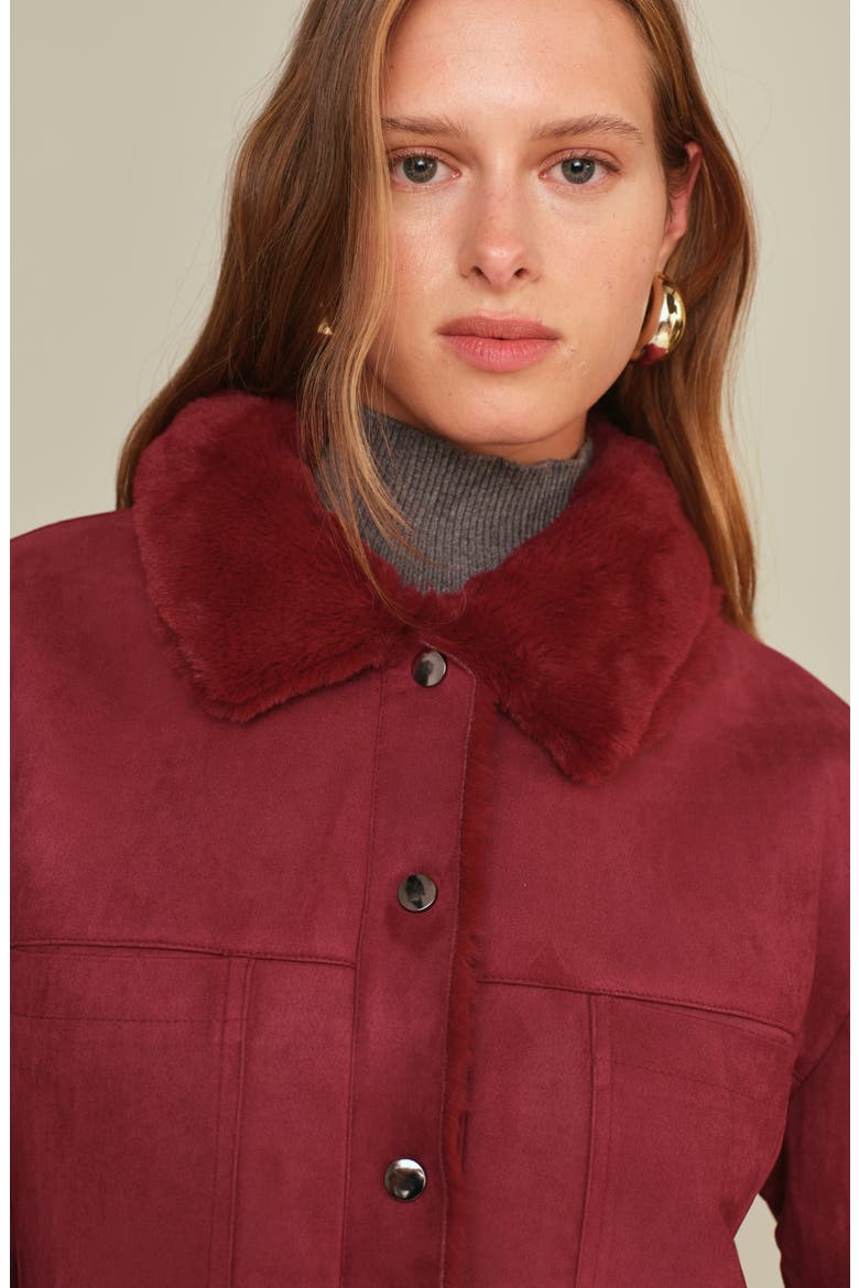 Mathew Faux Suede & Faux Shearling Jacket, Alternate, color, BURGUNDY