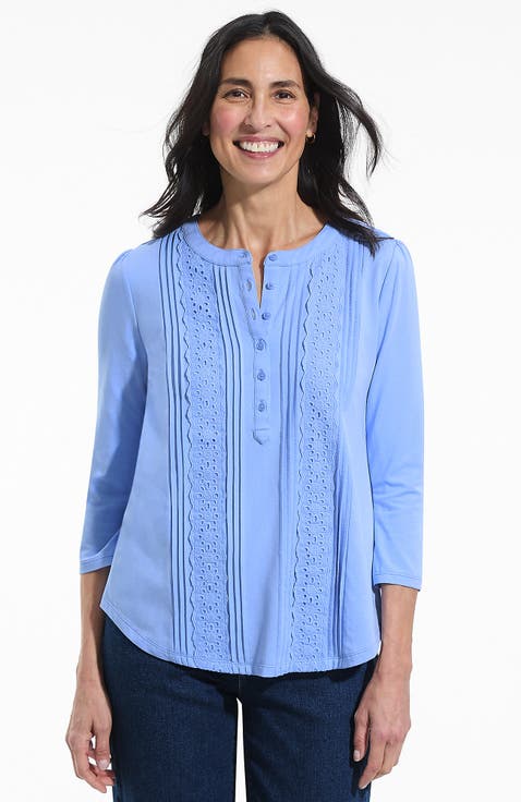 3/4 Sleeve Lightweight Jersey Embellished Top