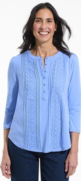 Lands' End Plus Size 3/4 Sleeve Lightweight Jersey Embellished Top