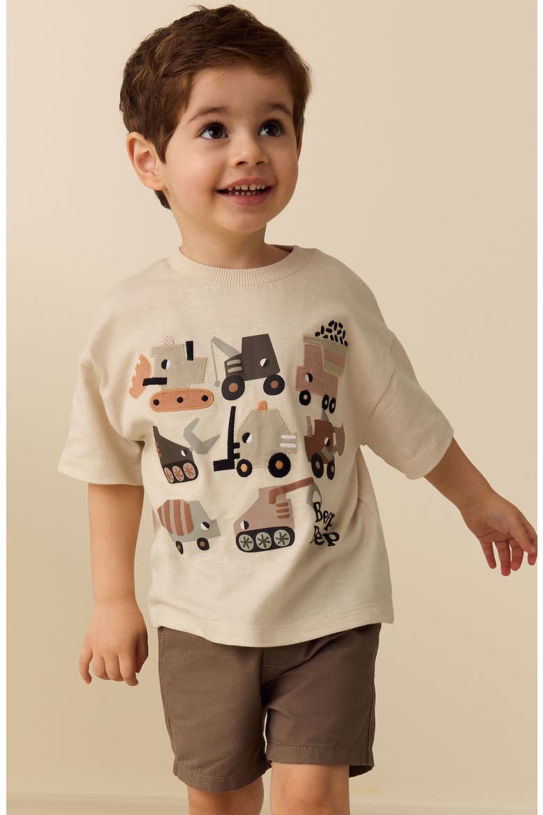 Kids' Oversize Beep Beep Digger Embroidered Cotton Graphic T-Shirt, Alternate, color, WHITE