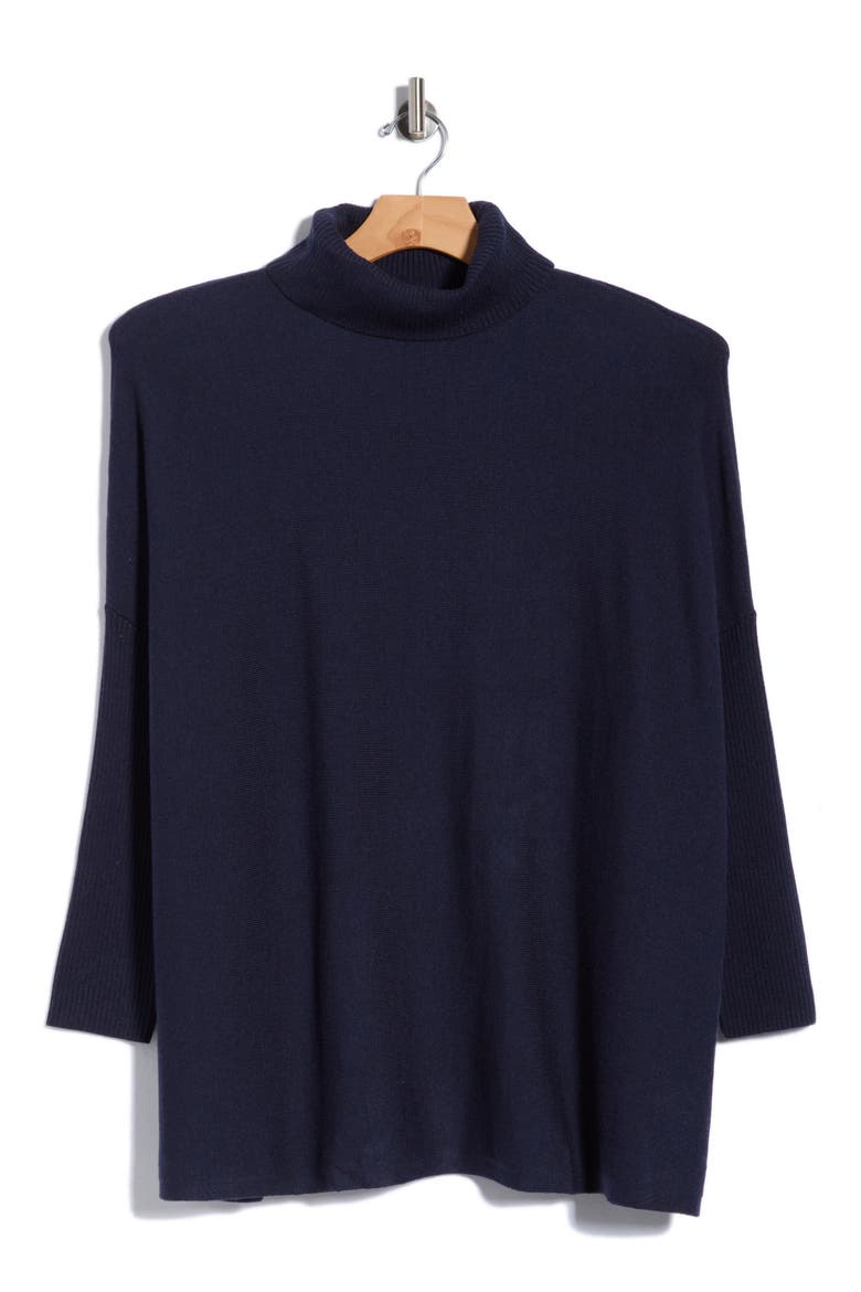 Easy Solid Turtleneck Poncho Sweater, Alternate, color, NAVY YARD
