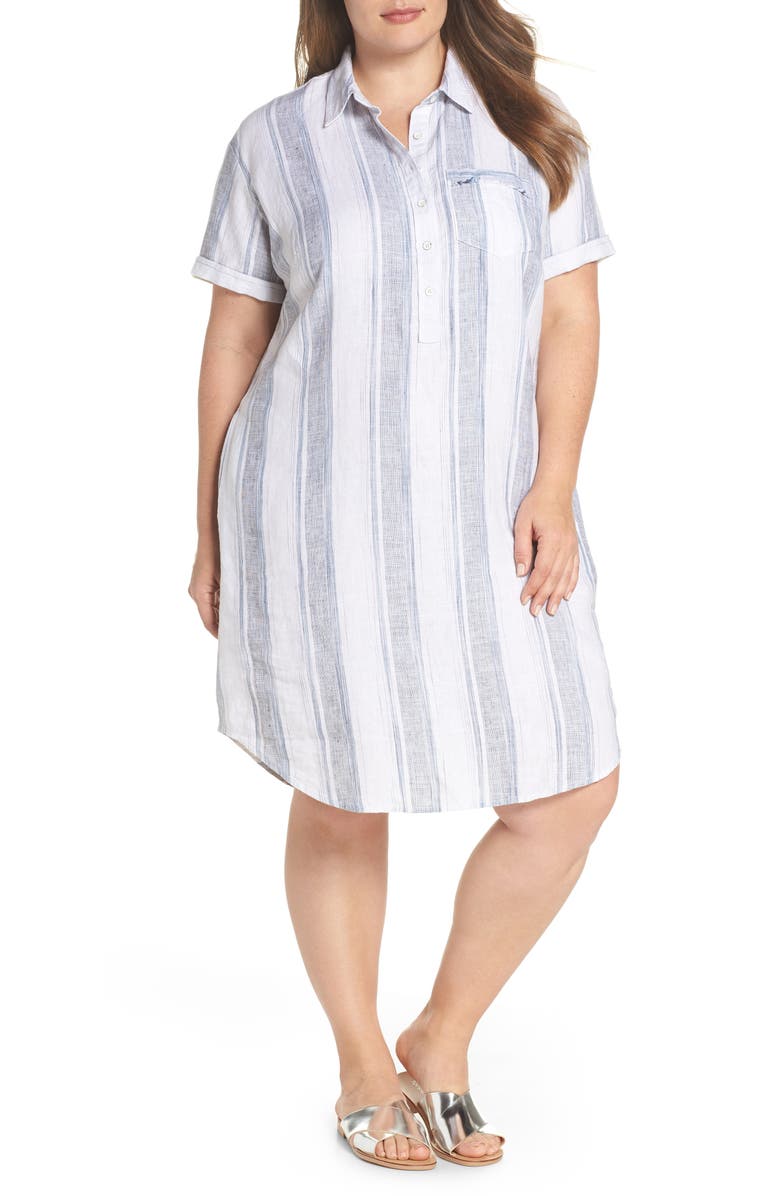 Caslon<sup>®</sup> Stripe Linen Shirtdress, Main, color, 