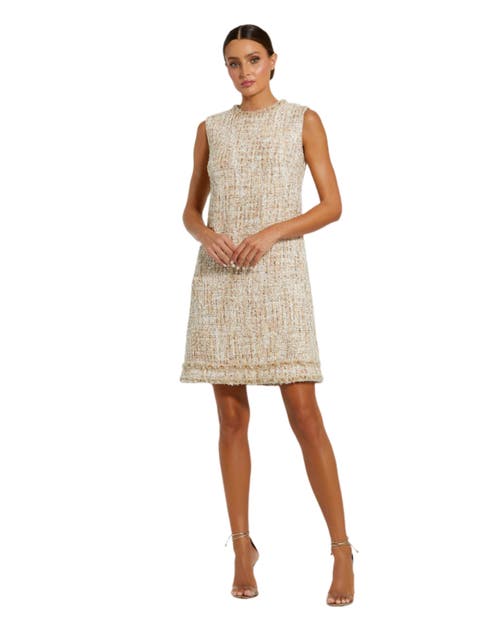 Mac Duggal Beaded Trim A-line Mini Shift Dress In Blush