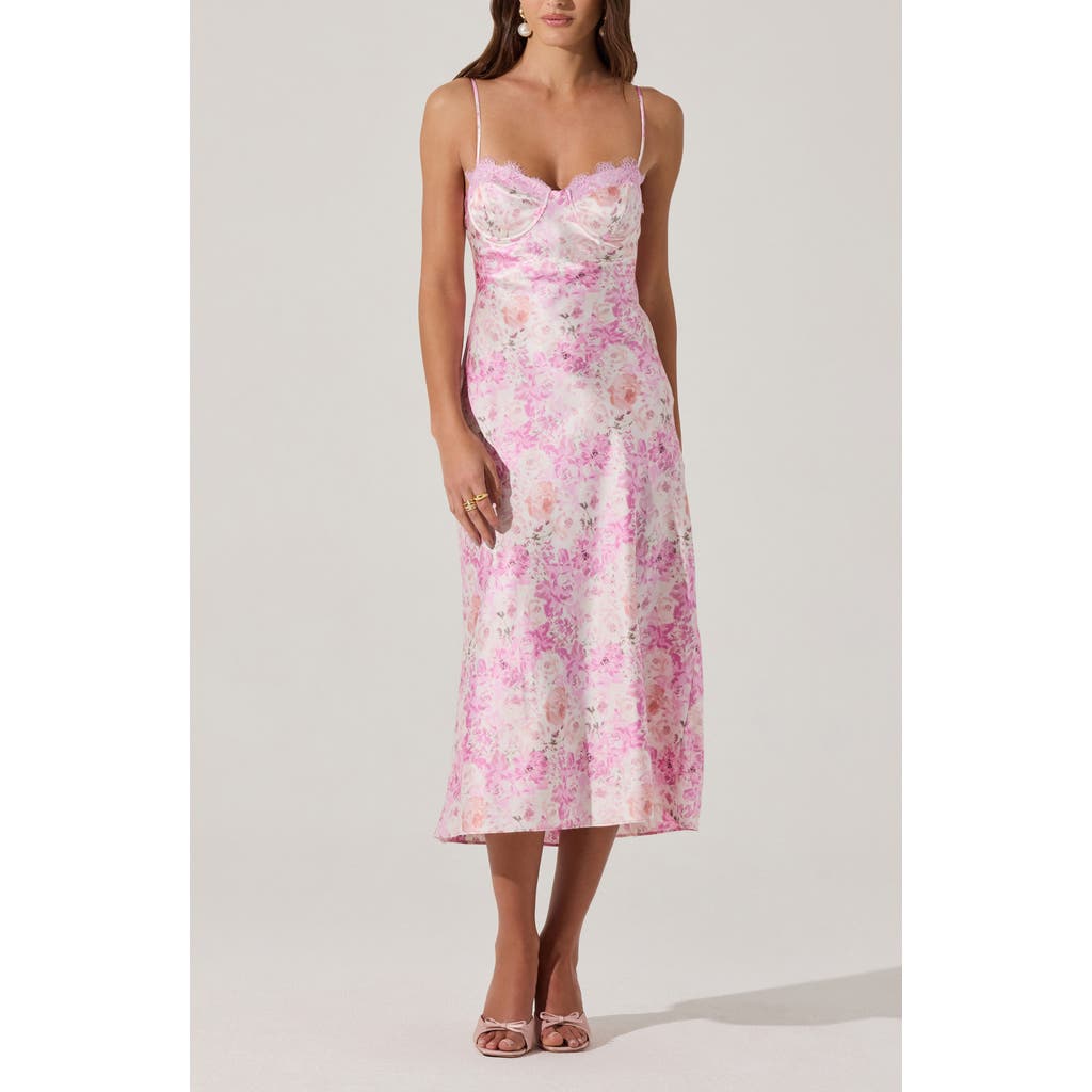 Astr The Label Lace Trim Satin Slipdress In Pink Floral