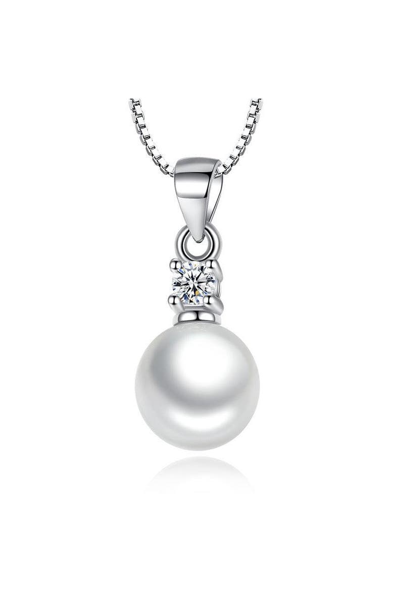 White Gold Pearl Pendant Necklace with Cubic Zirconia Accent Stone Necklace, Main, color, Silver