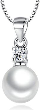 DLORIA White Gold Pearl Pendant Necklace with Cubic Zirconia Accent Stone Necklace