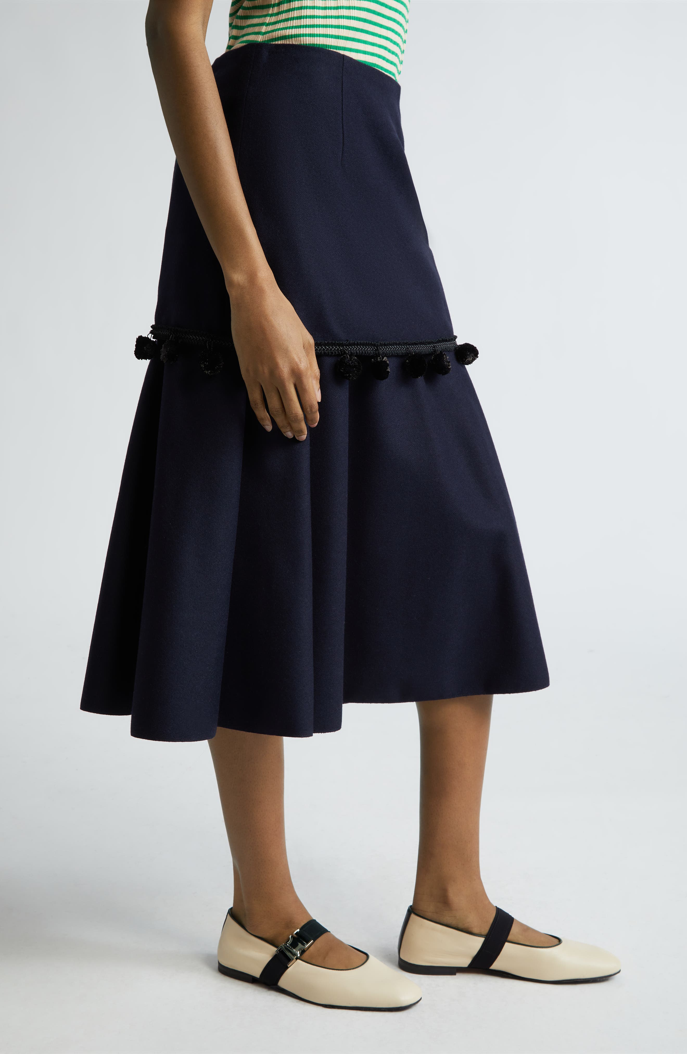 Wales Bonner Serenade Pompom Trim Midi Skirt (Women) | Nordstromrack